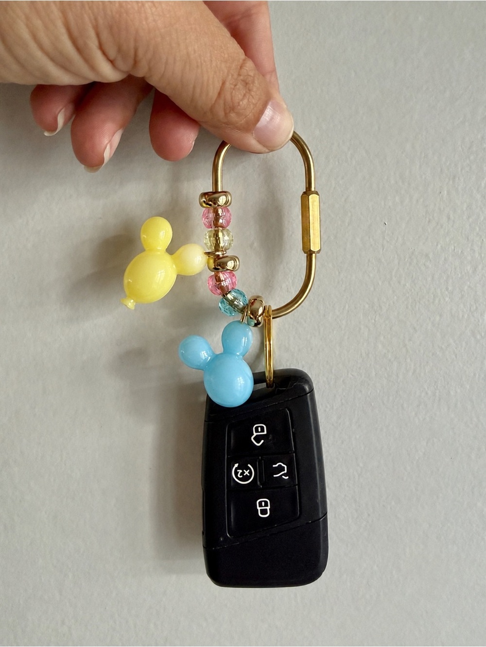 Tokyo Disney inspired Keychain/ bag charm with Yellow & Blue Mickey charms